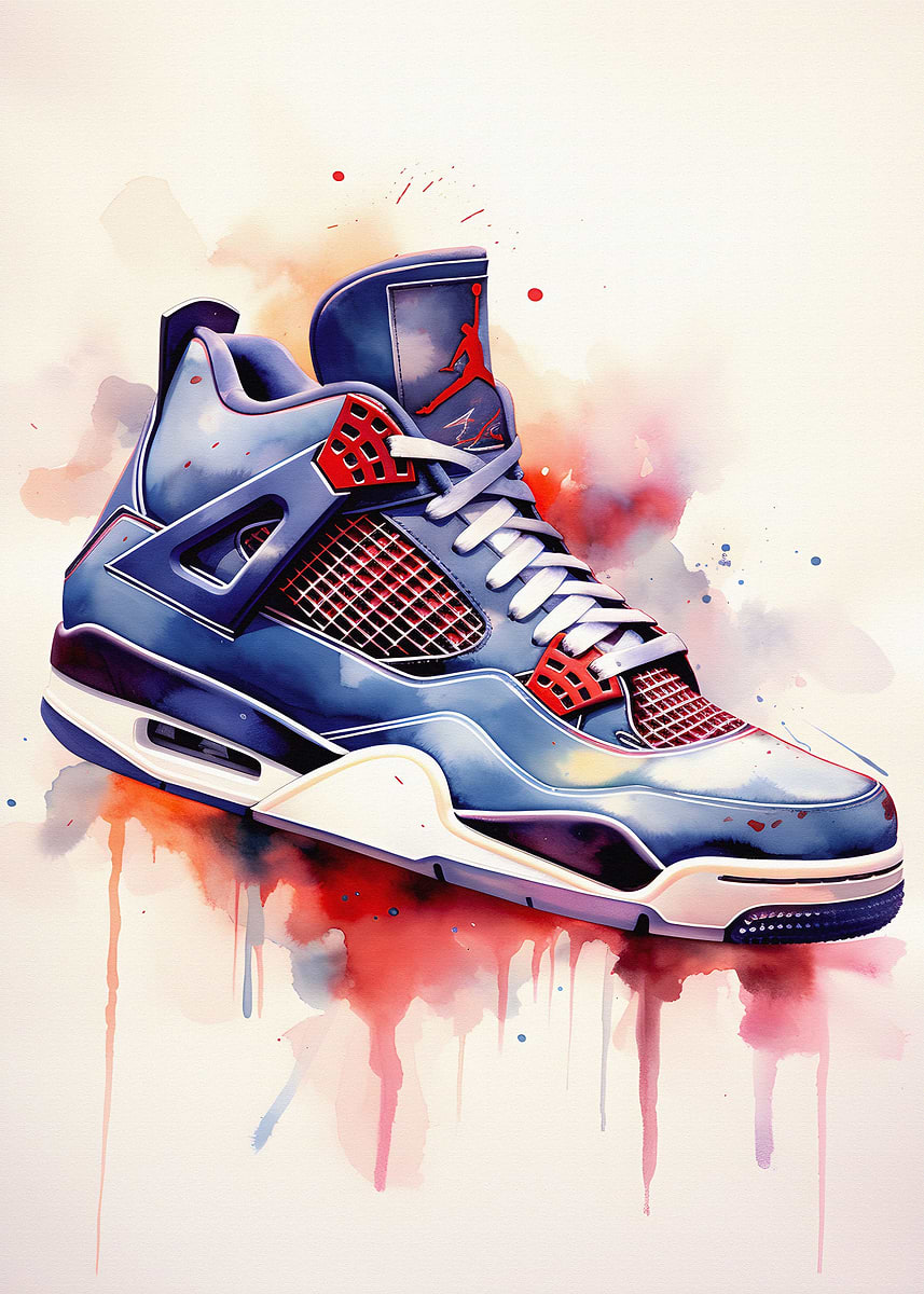 Watercolor Jordan 4 Shoes' Poster, picture, metal print, paint by