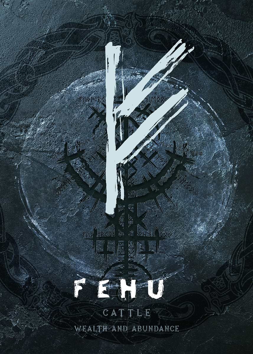 'The Rune Fehu' Poster, picture, metal print, paint by ikaruna | Displate