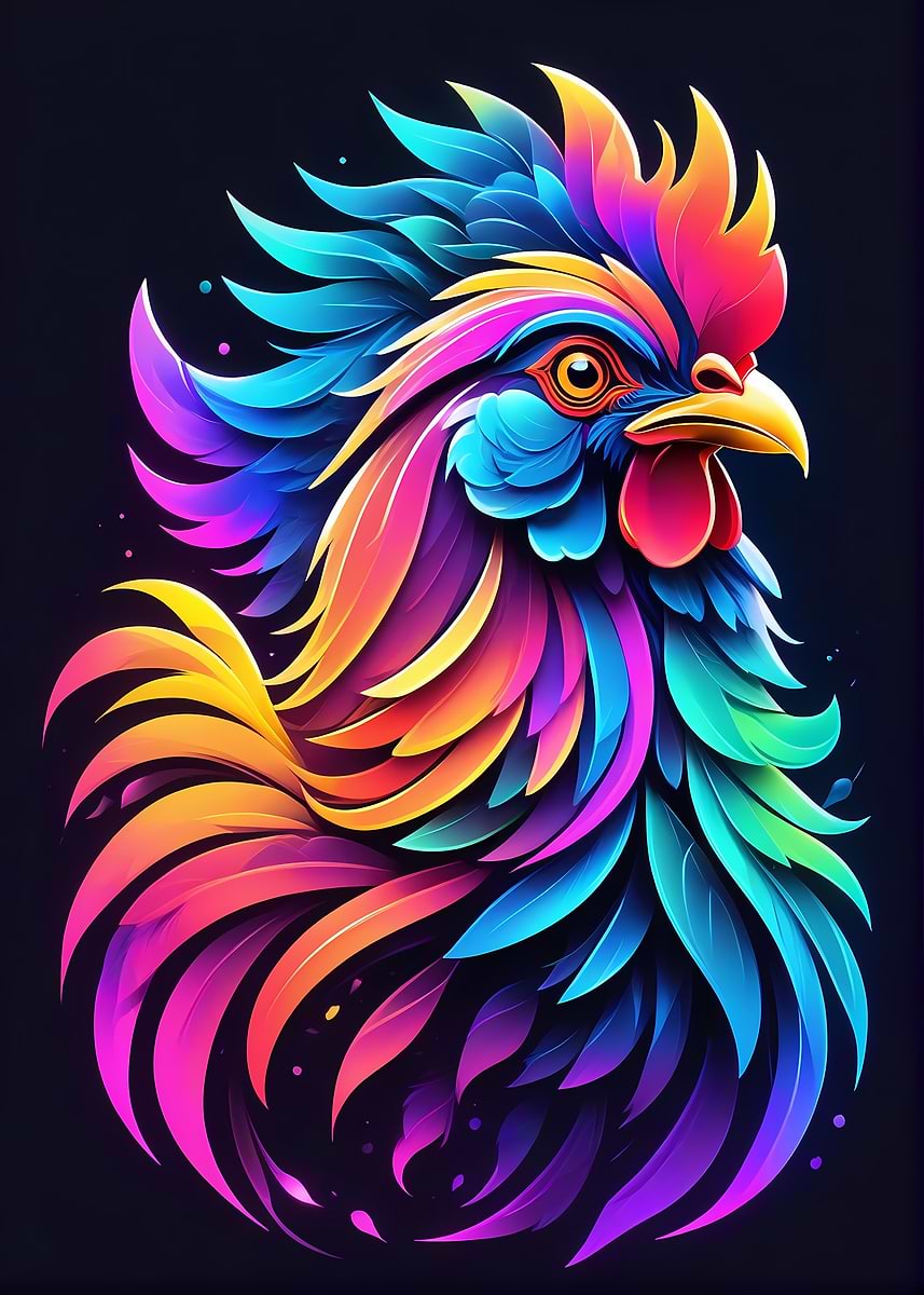 'Neon Colorful Chicken' Poster, picture, metal print, paint by Gangster ...