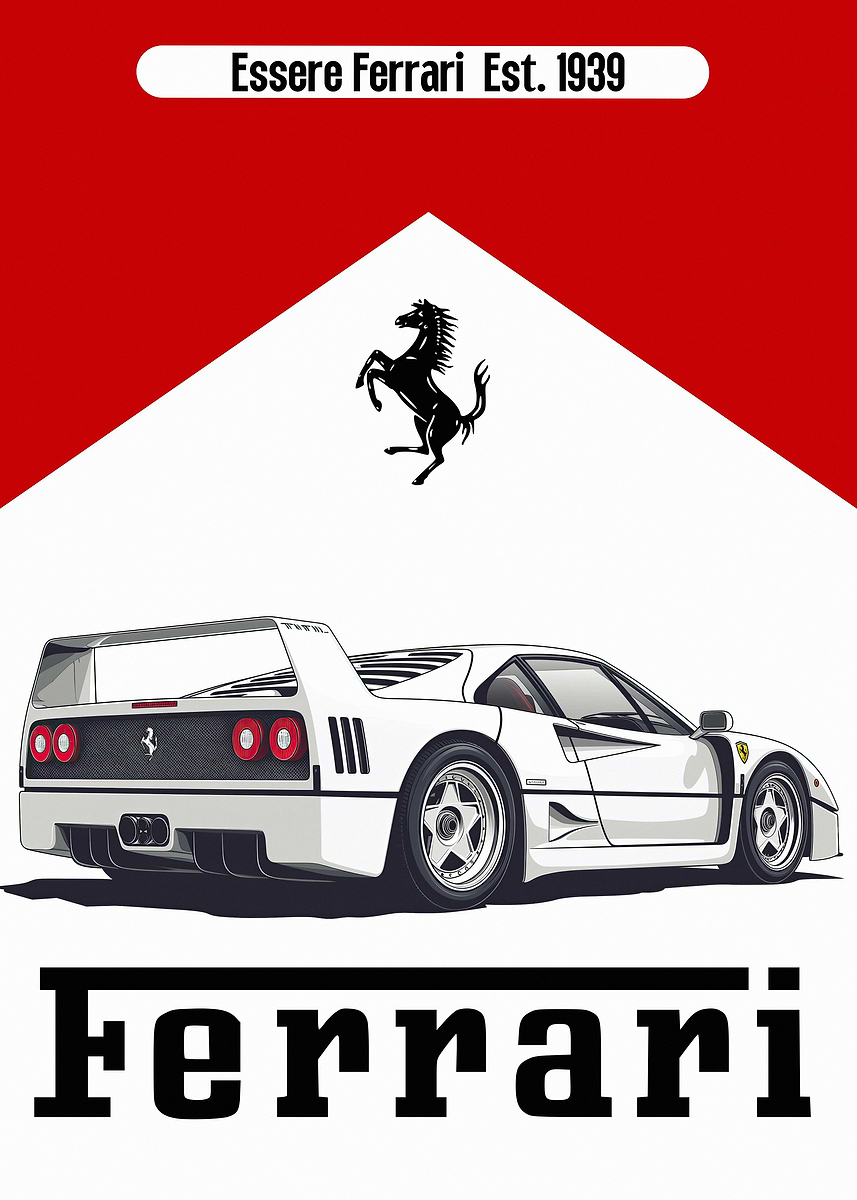 Vintage Ferrari White Red' Poster, picture, metal print