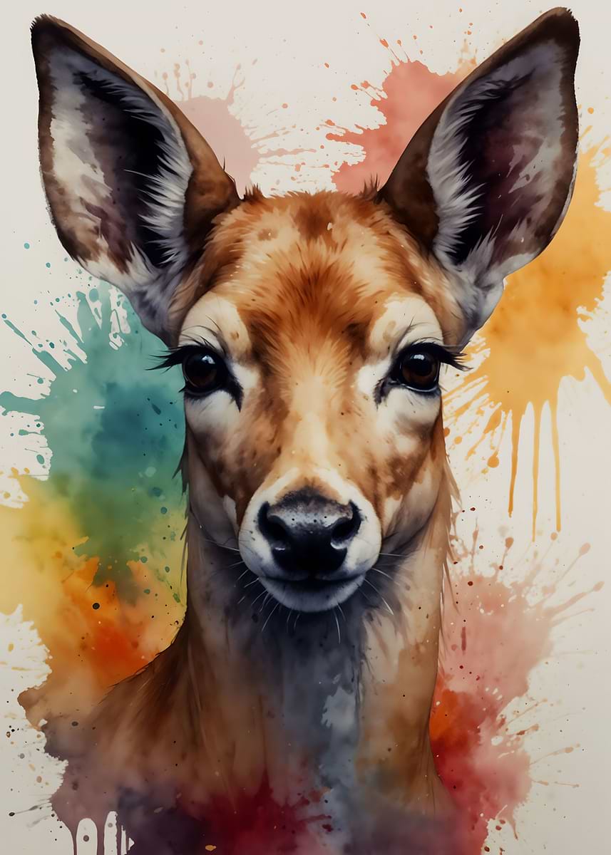 'Doe in water color' Poster, picture, metal print, paint by By Nadi ...