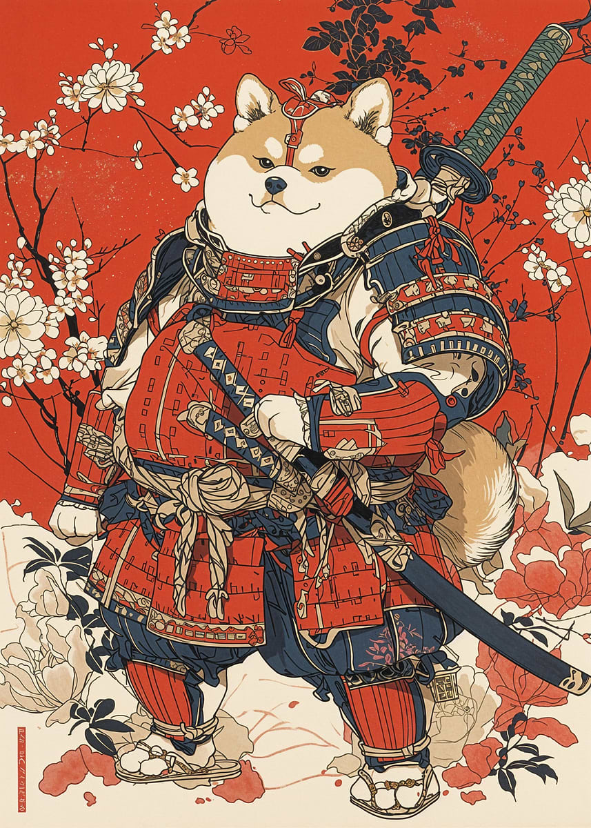 Samurai Shiba' Poster, picture, metal print, paint by SuperNova