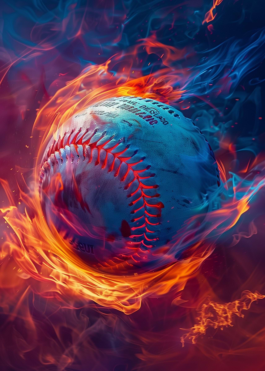 Fire Baseball Ball' Poster, picture, metal print, paint by Drew