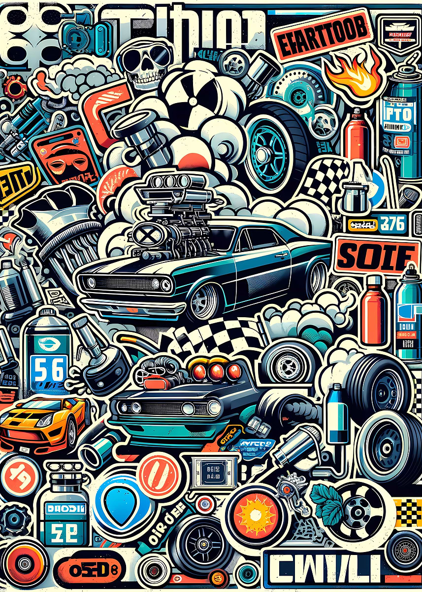 'Racing Sticker Bomb' Poster, picture, metal print, paint by ...