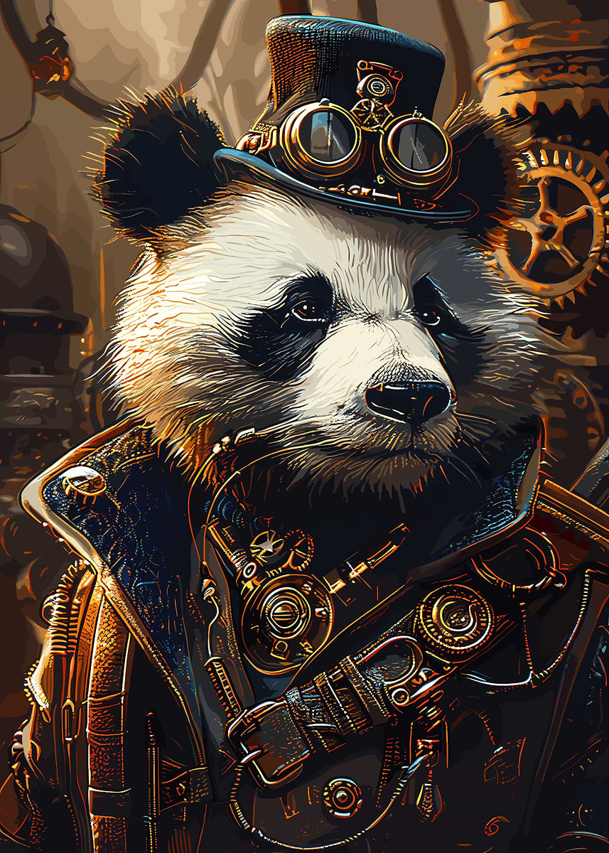 Steampunk Panda Animal' Poster, picture, metal print, paint