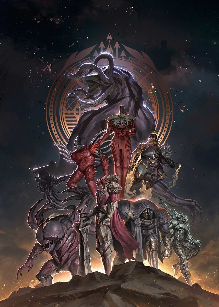 Raid Bosses Pantheon' Poster, picture, metal print, paint by