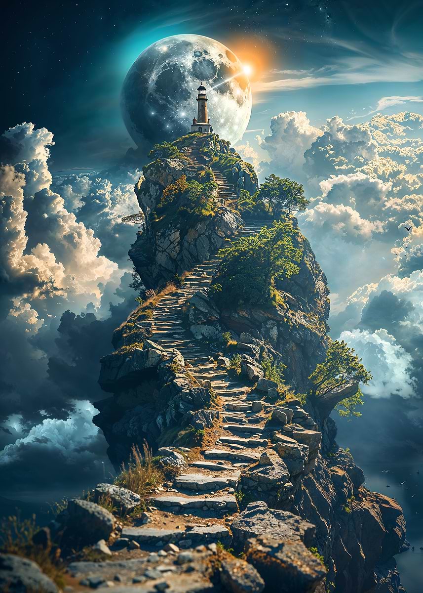 Ascend to the Moon — from the Forgotten Fantasy Realms collection, a Pixaverse metal print