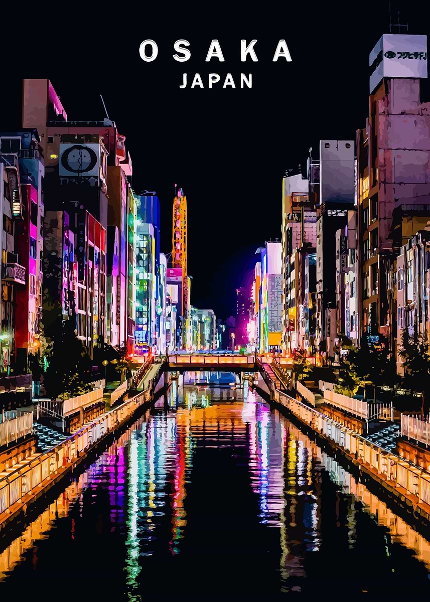 Osaka Night' Poster, picture, metal print, paint by Black