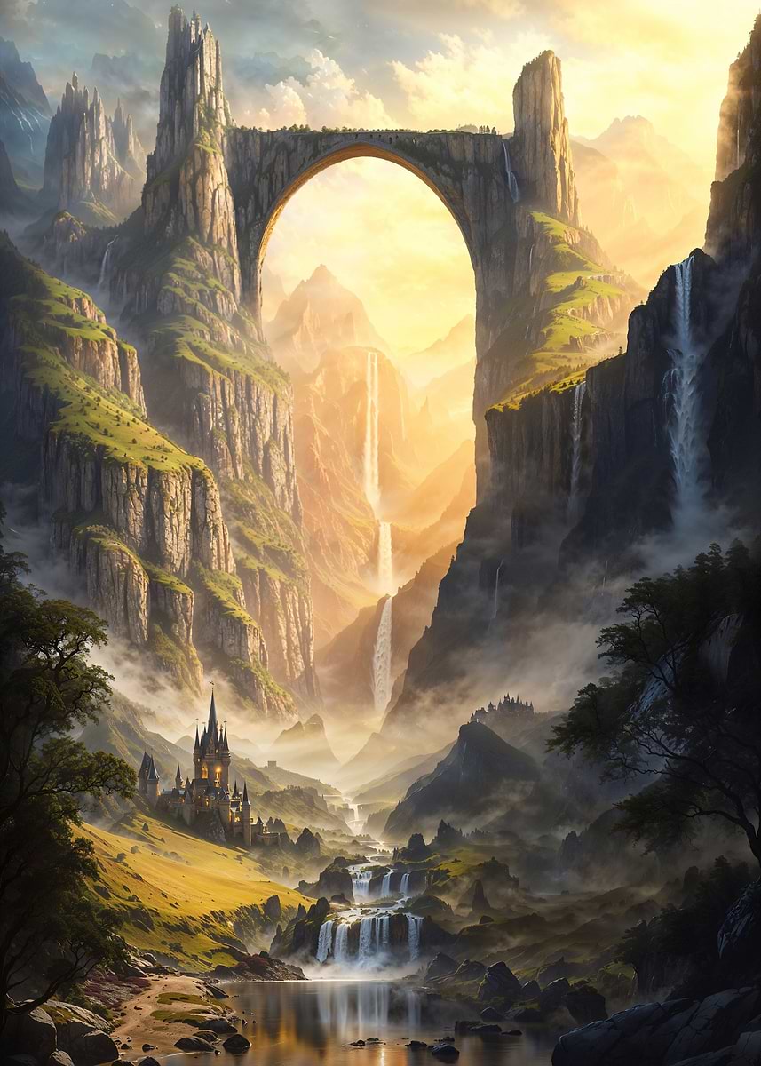 Bridge of the Ancients — from the Forgotten Fantasy Realms collection, a Pixaverse metal print