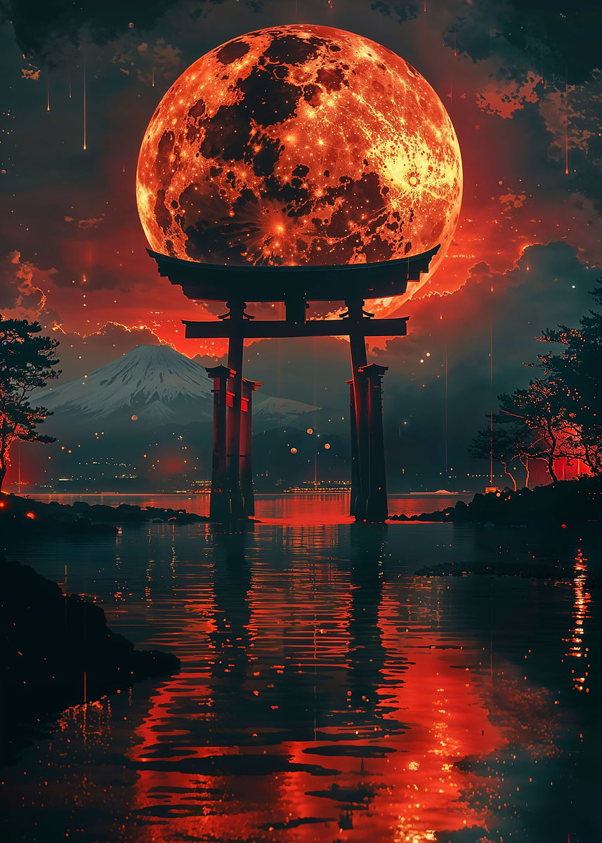 Blood Moon Torii — from the Soul Of Japan collection, a Pixaverse metal print