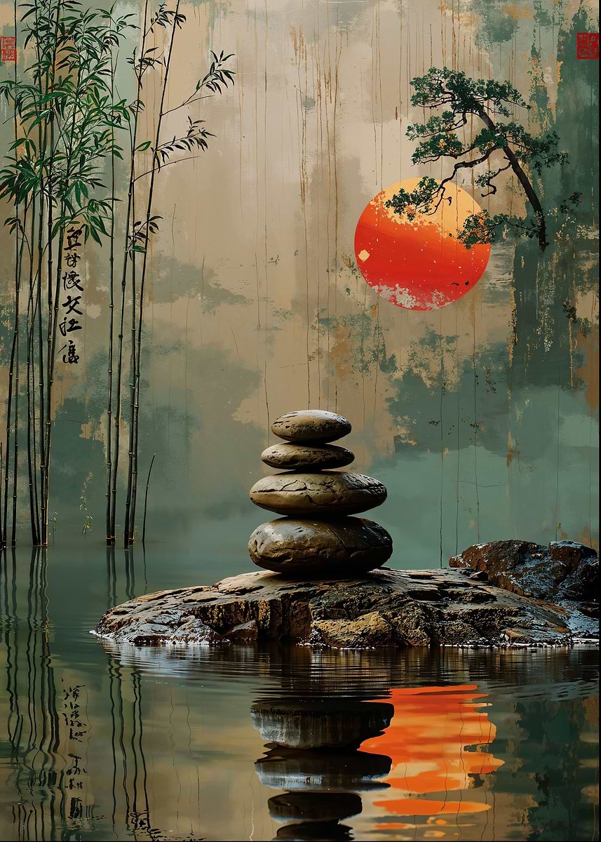 Zen Garden Sunset — from the Soul Of Japan collection, a Pixaverse metal print