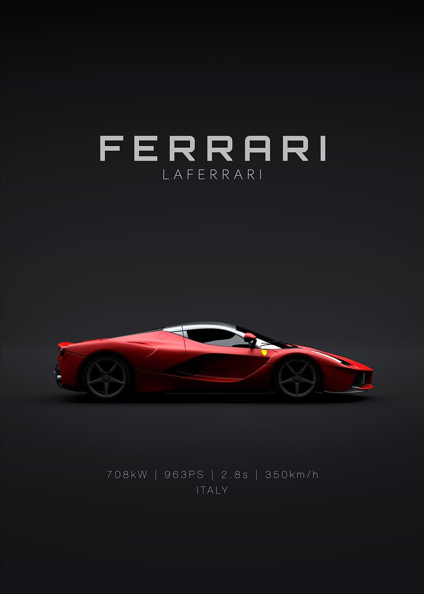 額縁 Displate YellowFerrari Limited Poster Yellow Ferrari Sports Car' Poster, picture, metal print