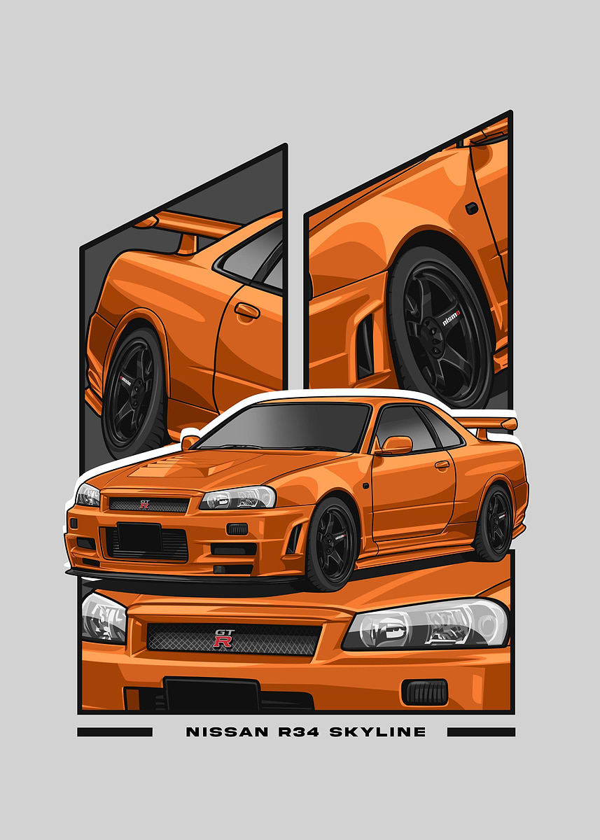 ポスター Gori Nissan R34 road to Mt Fuji' Poster, picture, metal print