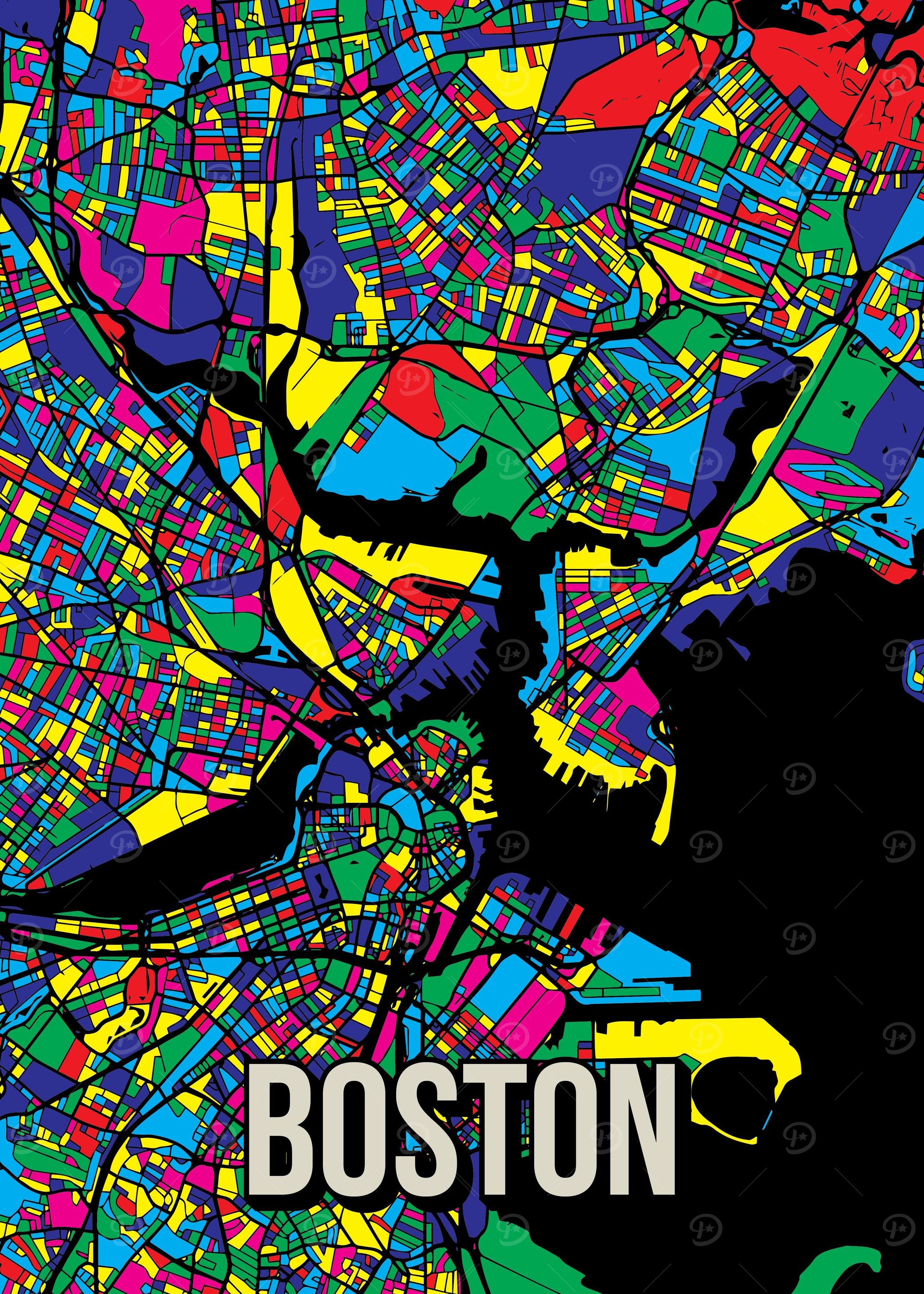 'Boston Colorful City Map' Poster, picture, metal print, paint by Jorn ...