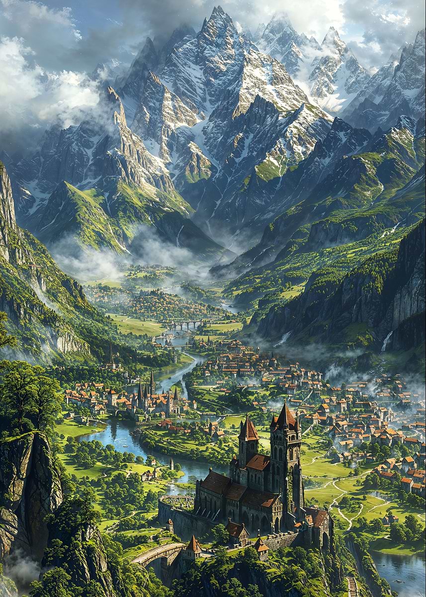 Secrets of the Cathedral — from the Forgotten Fantasy Realms collection, a Pixaverse metal print