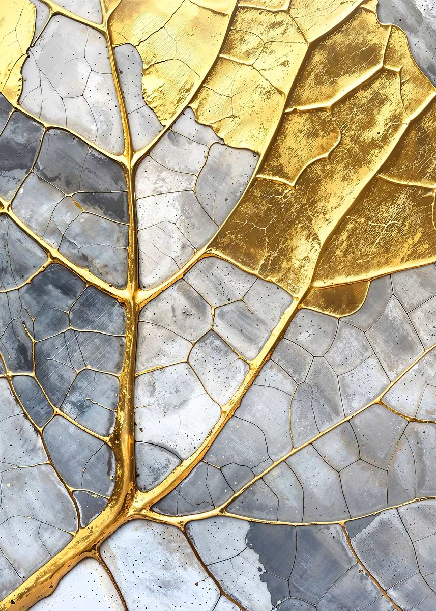Golden Leaf Mosaic — from the Precious Metal Reforged collection, a Pixaverse metal print