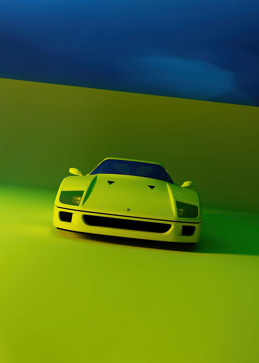 額縁 Displate YellowFerrari Limited Poster Yellow Ferrari' Poster, picture, metal print, paint by