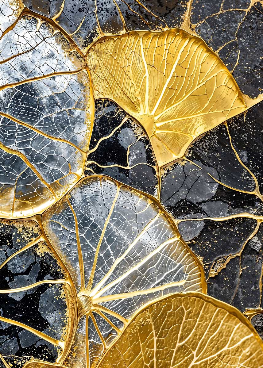 Elegant Leaf Patterns — from the Precious Metal Reforged collection, a Pixaverse metal print