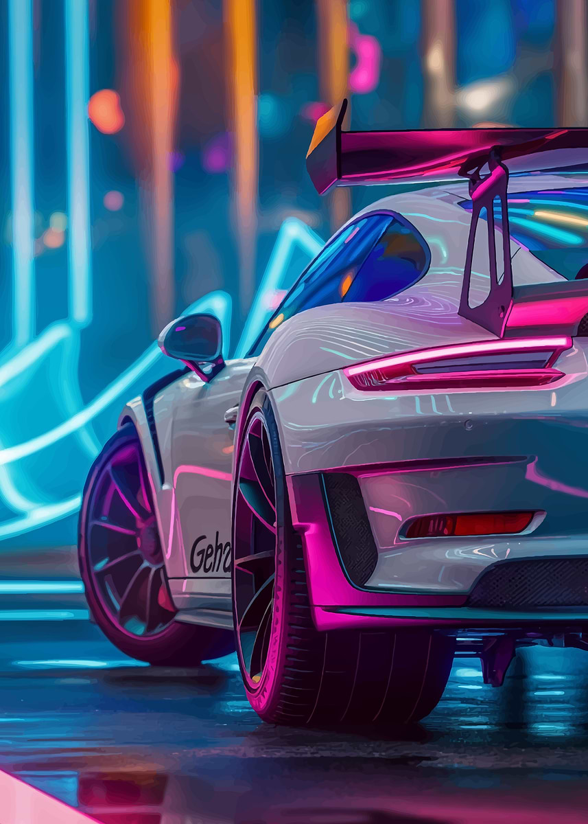 Neon Car' Poster, picture, metal print, paint by Alex Morgan