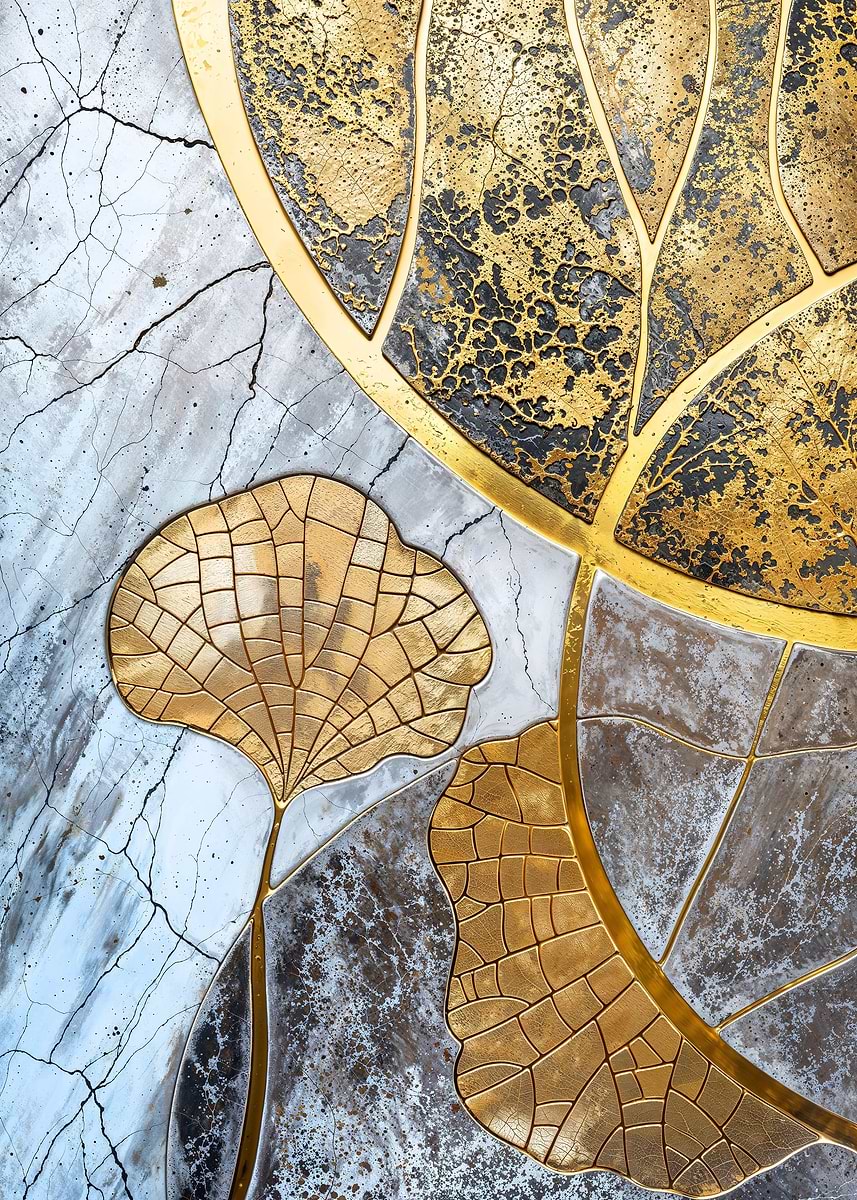 Golden Botanical Art — from the Precious Metal Reforged collection, a Pixaverse metal print