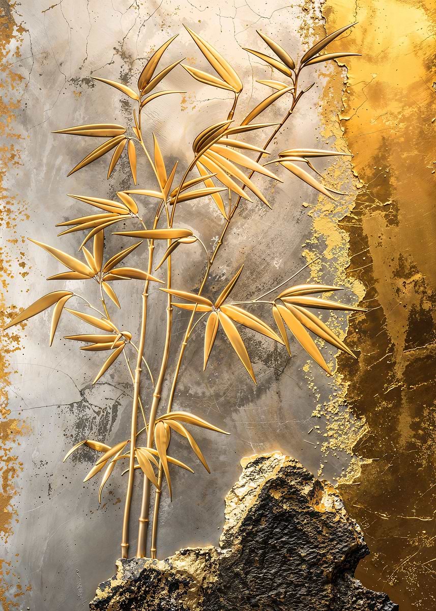 Golden Bamboo Elegance — from the Precious Metal Reforged collection, a Pixaverse metal print