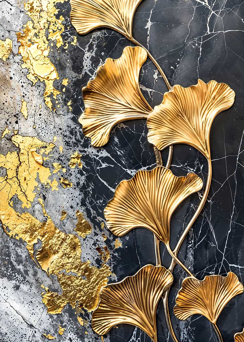 Golden Ginkgo Elegance — from the Precious Metal Reforged collection, a Pixaverse metal print
