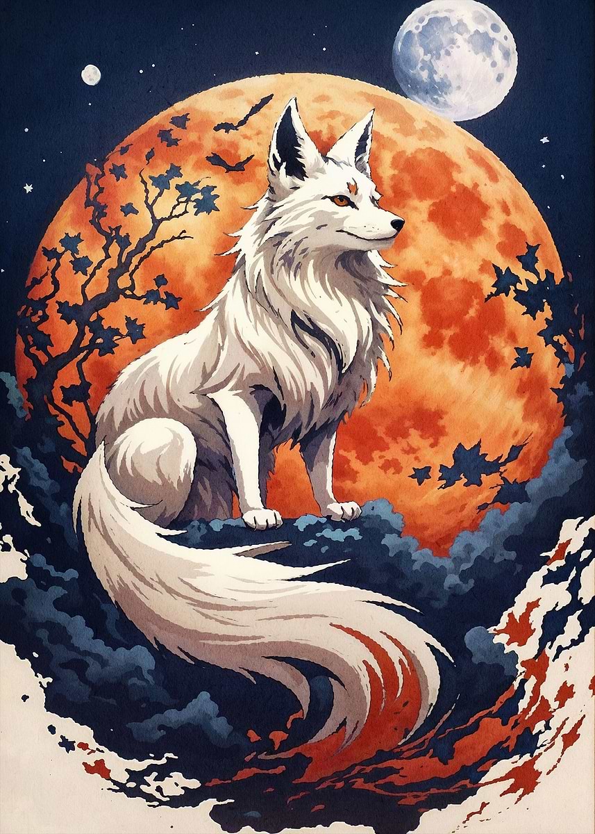 kitsune fox animal' Poster, picture, metal print, paint by Nice