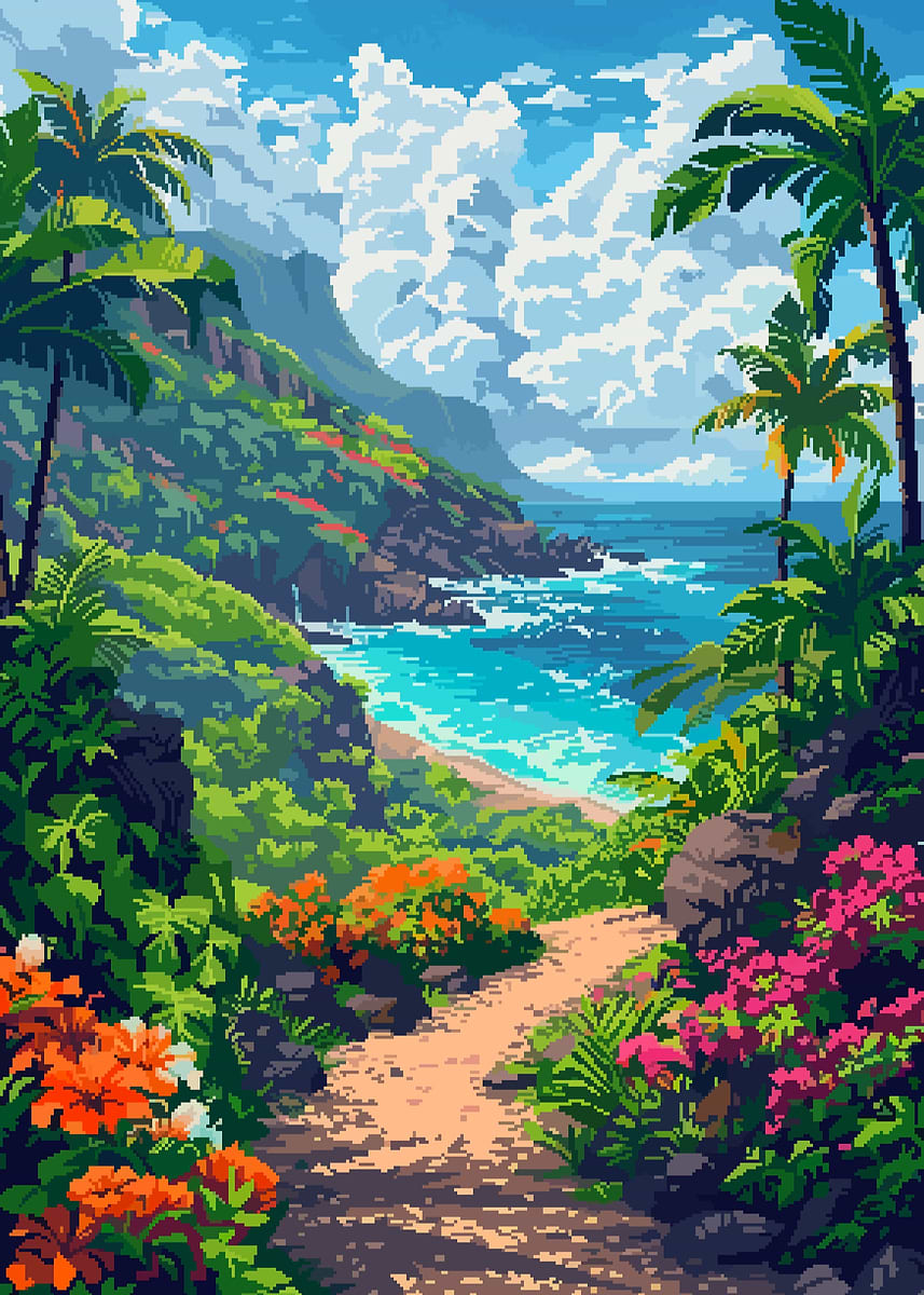 'Hawaii Retro Waves Pixel' Poster, picture, metal print, paint by LVTFCO | Displate