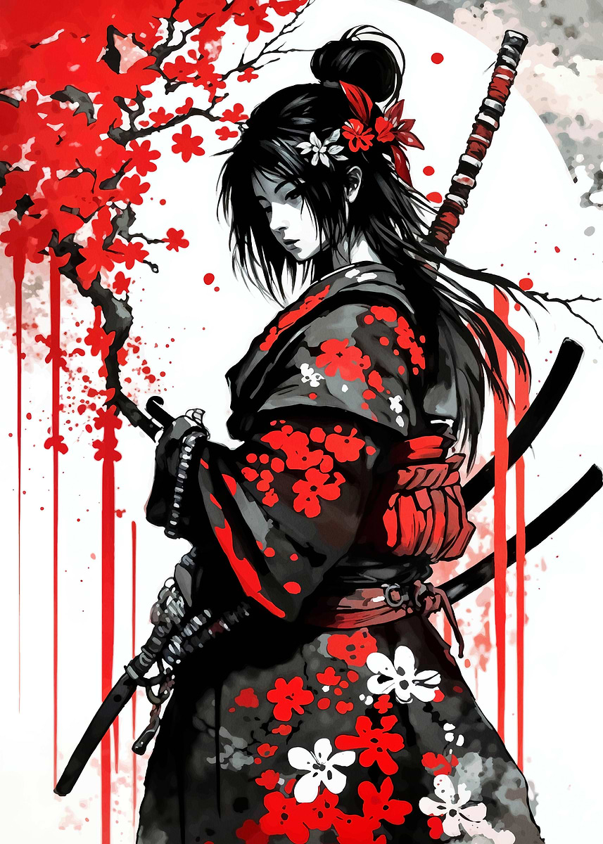 Geisha Samurai Japanese' Poster, picture, metal print, paint by