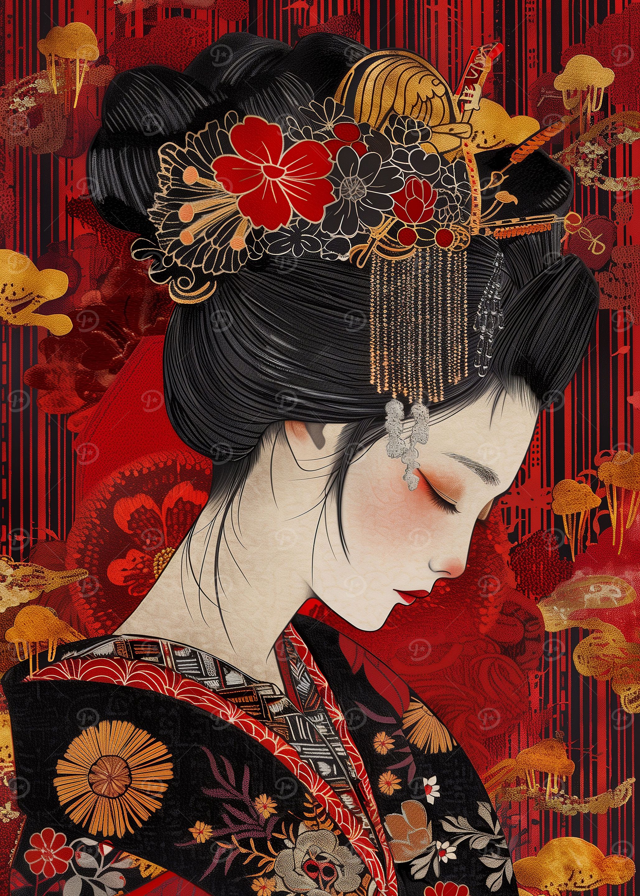 Sad Geisha Poster' Poster, picture, metal print, paint by Wall
