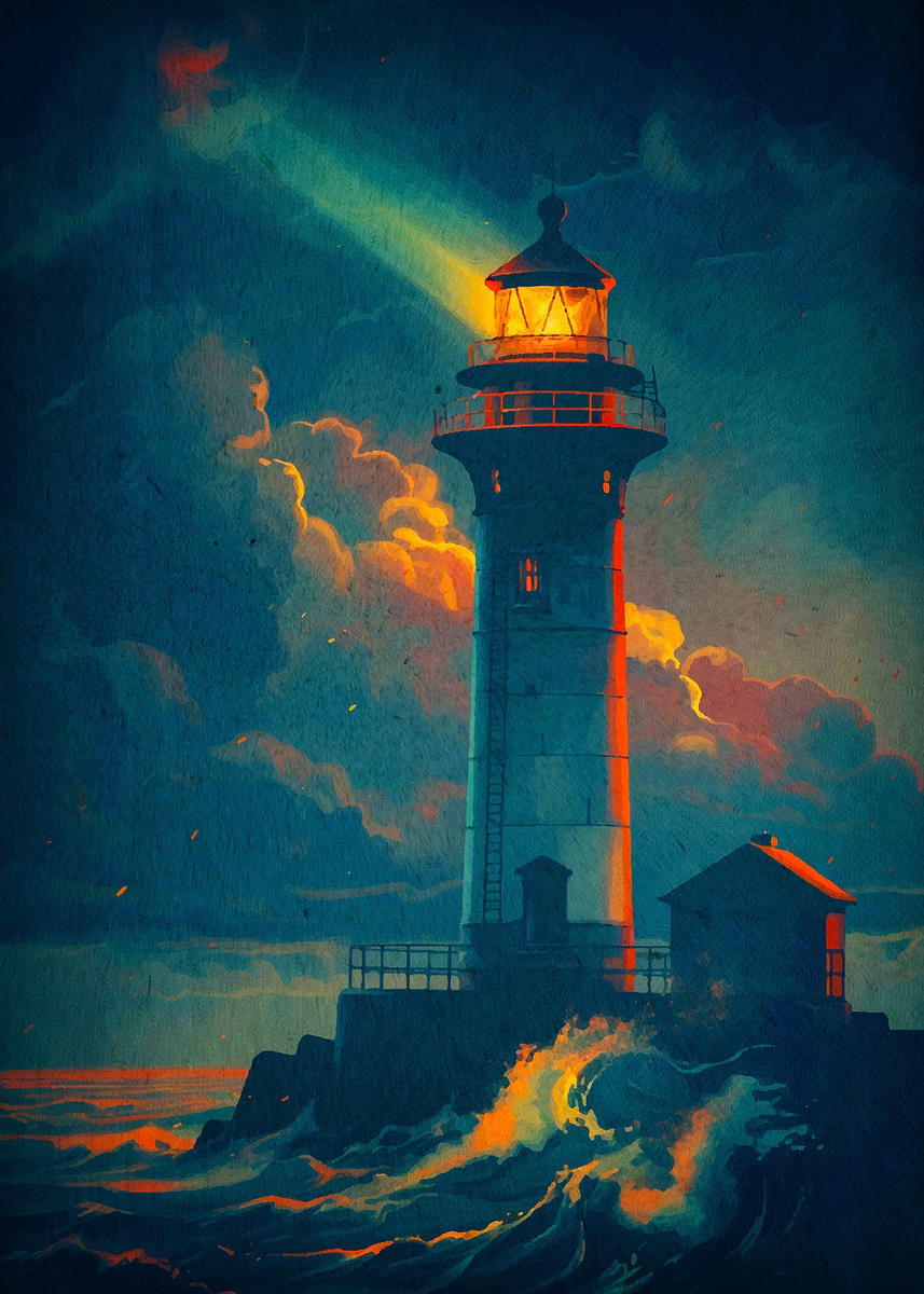 'Lighthouse In The Storm' Poster, picture, metal print, paint by ...