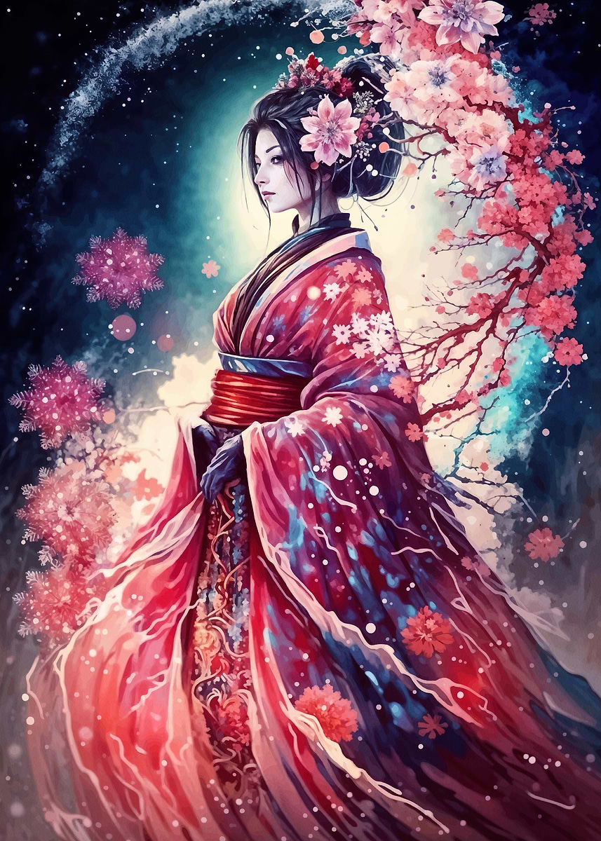 Geisha Cherry Blossom ' Poster, picture, metal print, paint by