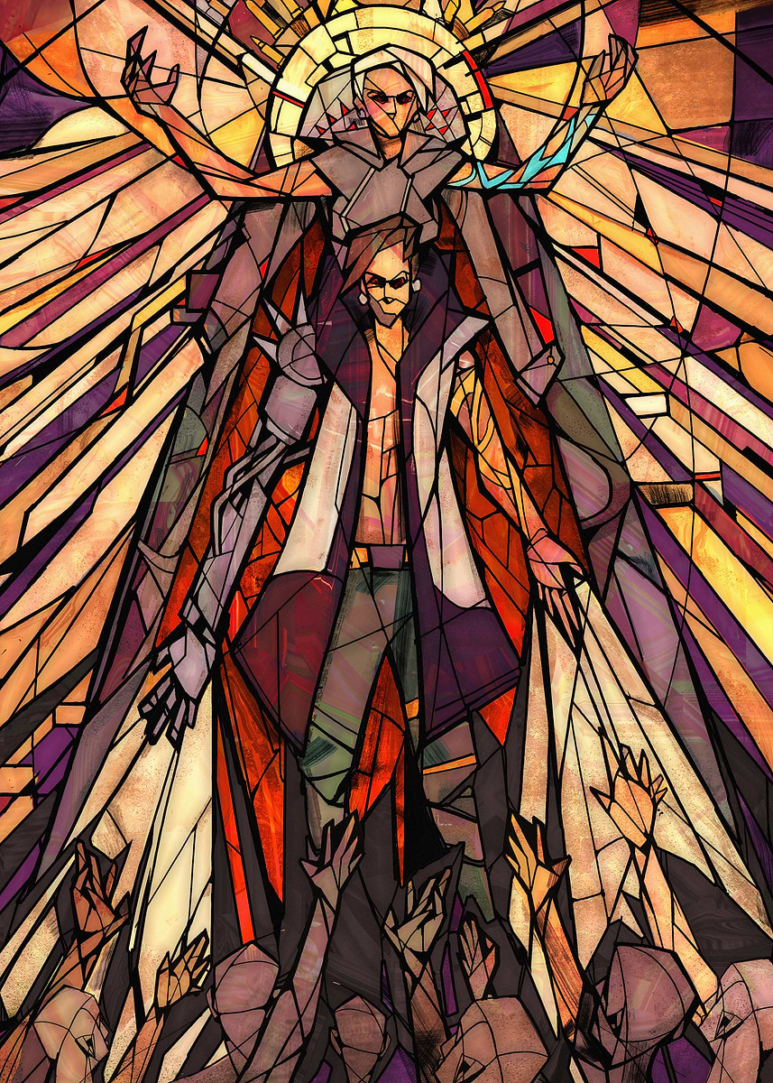 Twin Gods Stained Glass' Poster, picture, metal print, paint by