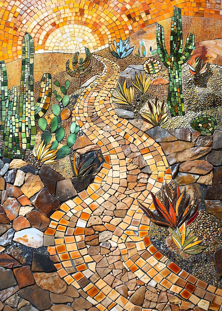 Desert Journey Mosaic Art — from the Mosaic Marvel collection, a Pixaverse metal print