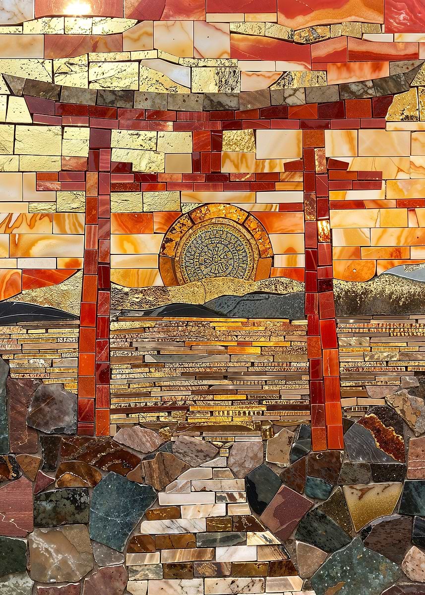 Mosaic Torii Harmony Art — from the Mosaic Marvel collection, a Pixaverse metal print
