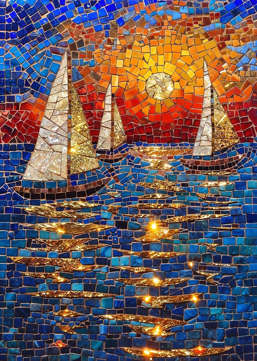 Maritime Mosaic Sunset — from the Mosaic Marvel collection, a Pixaverse metal print