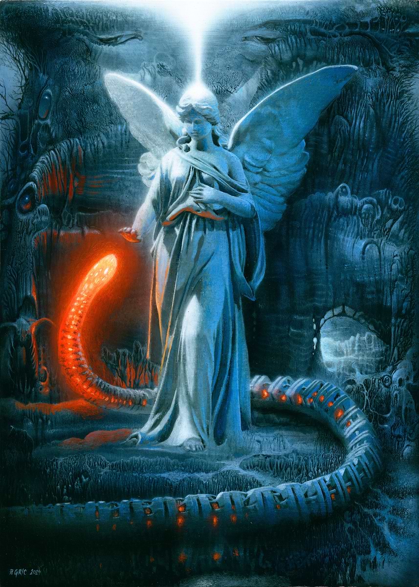The Angel and the Serpent' Poster, picture, metal print, paint by
