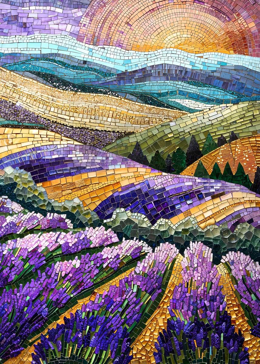 Lavender Mosaic Sunrise — from the Mosaic Marvel collection, a Pixaverse metal print