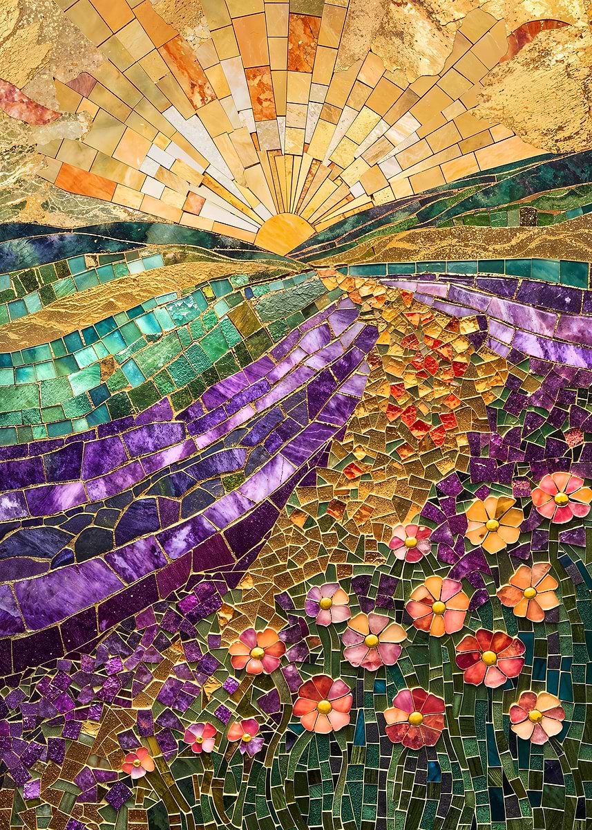 Blooming Sunrise Mosaic — from the Mosaic Marvel collection, a Pixaverse metal print