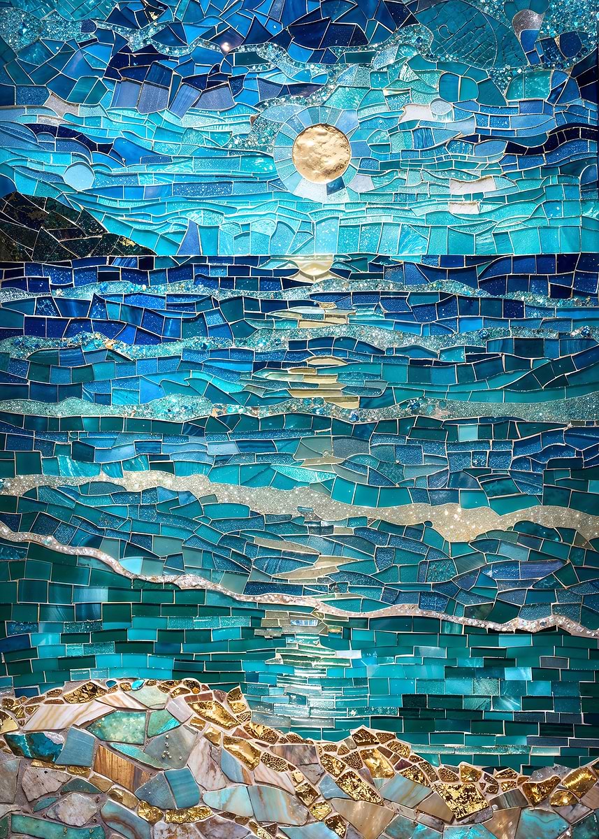 Moonlit Ocean Mosaic Art — from the Mosaic Marvel collection, a Pixaverse metal print