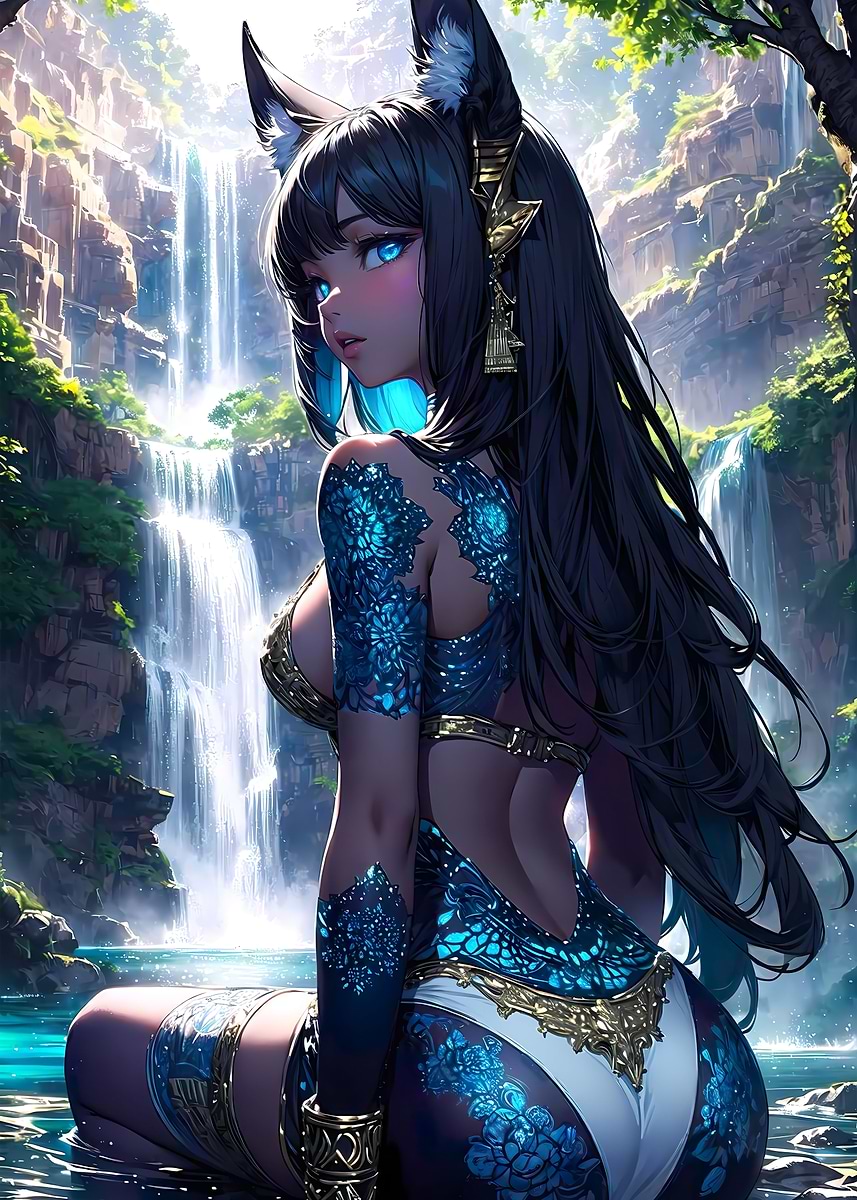 Oceanblue Fox Anime Girl' Poster, picture, metal print, paint by