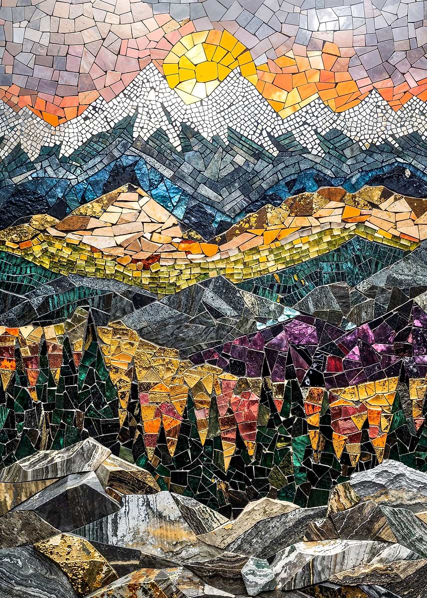 Majestic Mosaic Peaks — from the Mosaic Marvel collection, a Pixaverse metal print