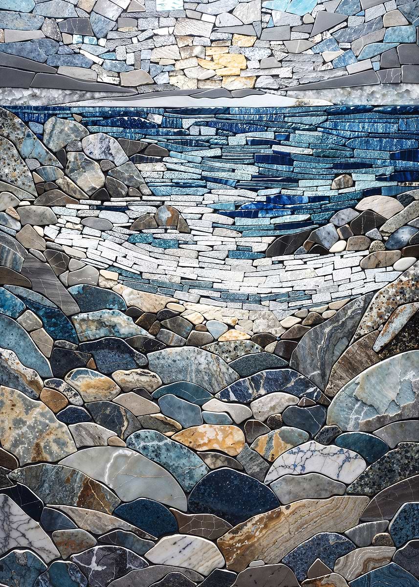 Rocky Beach Mosaic Art — from the Mosaic Marvel collection, a Pixaverse metal print