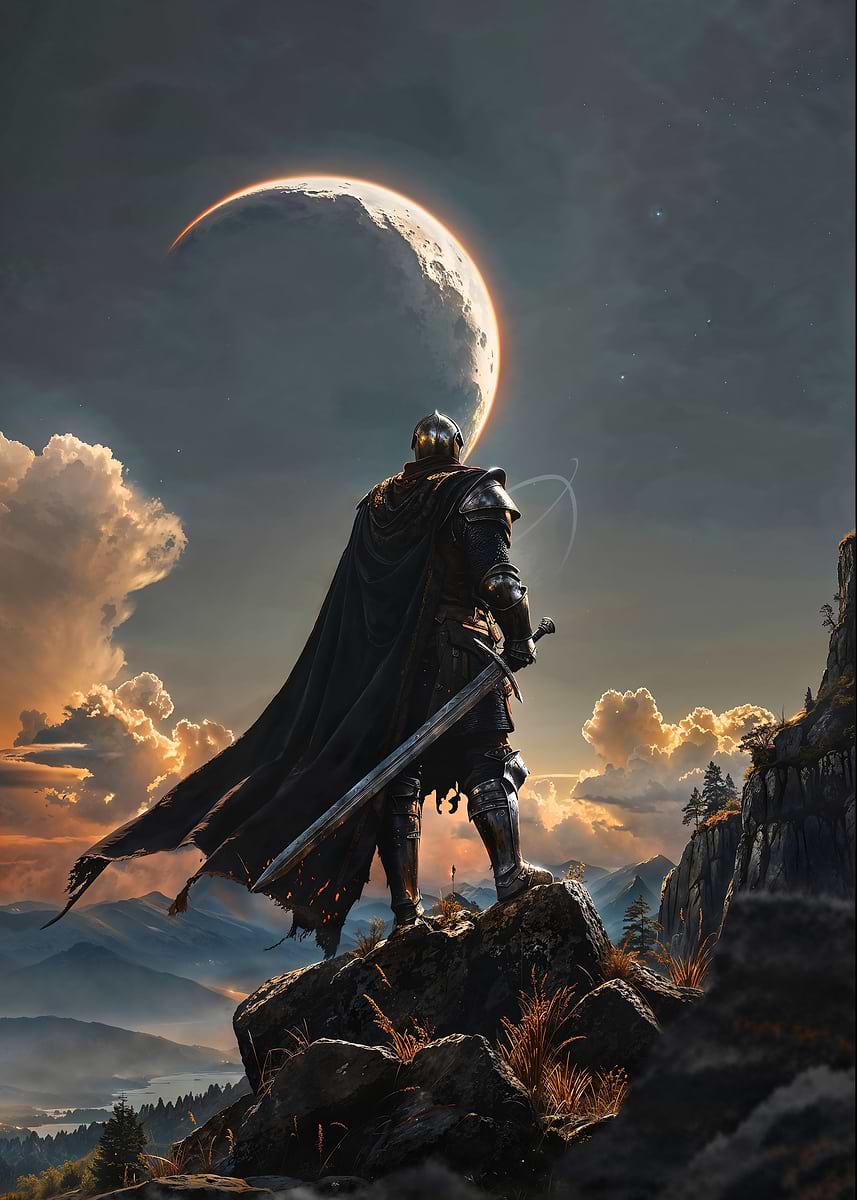 Sentinel of the Crescent — from the Forgotten Fantasy Realms collection, a Pixaverse metal print