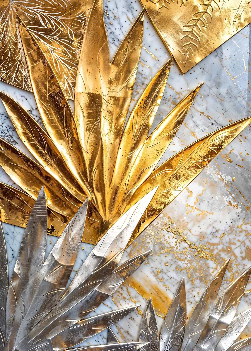 Metallic Leaf Harmony — from the Precious Metal Reforged collection, a Pixaverse metal print