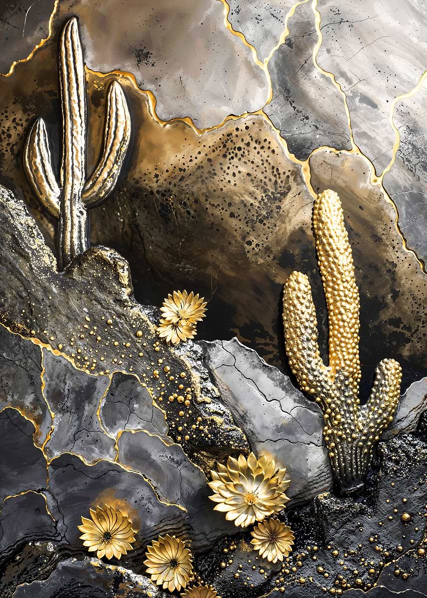 Golden Desert Splendor — from the Precious Metal Reforged collection, a Pixaverse metal print