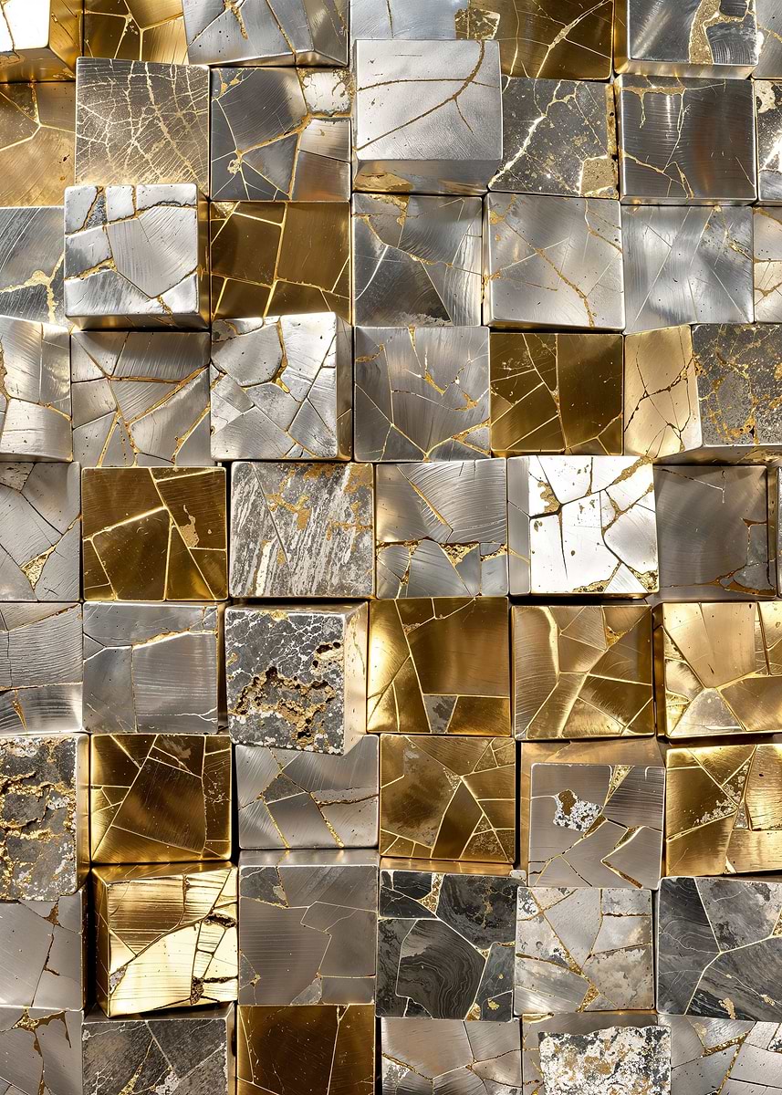 Metallic Cube Mosaic — from the Precious Metal Reforged collection, a Pixaverse metal print