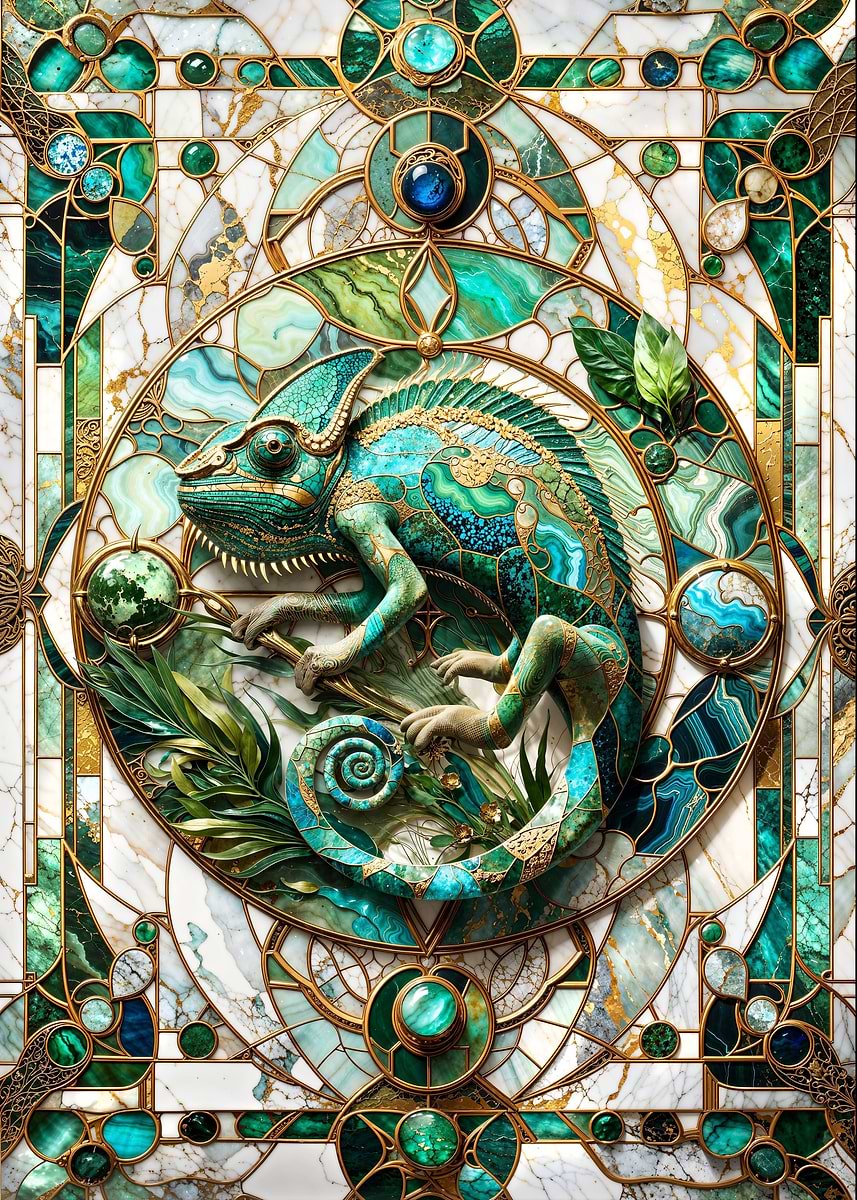 Jade Chameleon Kintsugi — from the Abstract Nature Kintsugi collection, a Pixaverse metal print
