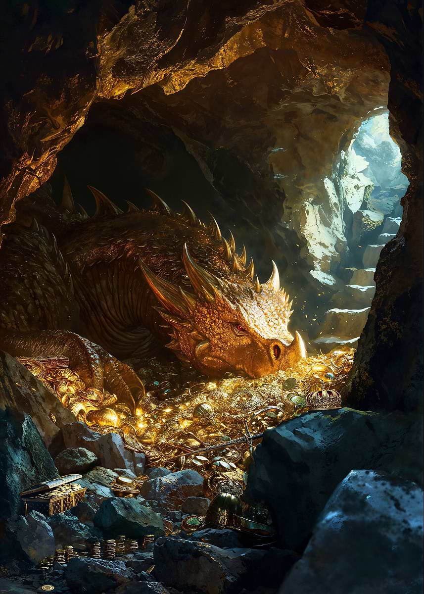 Dragons Hoard — from the Forgotten Fantasy Realms collection, a Pixaverse metal print
