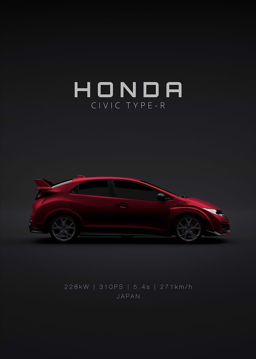 Fake Type R Red 'Civic Type R FK2 Red' Poster, picture, metal print, paint by 21 MXM ...
